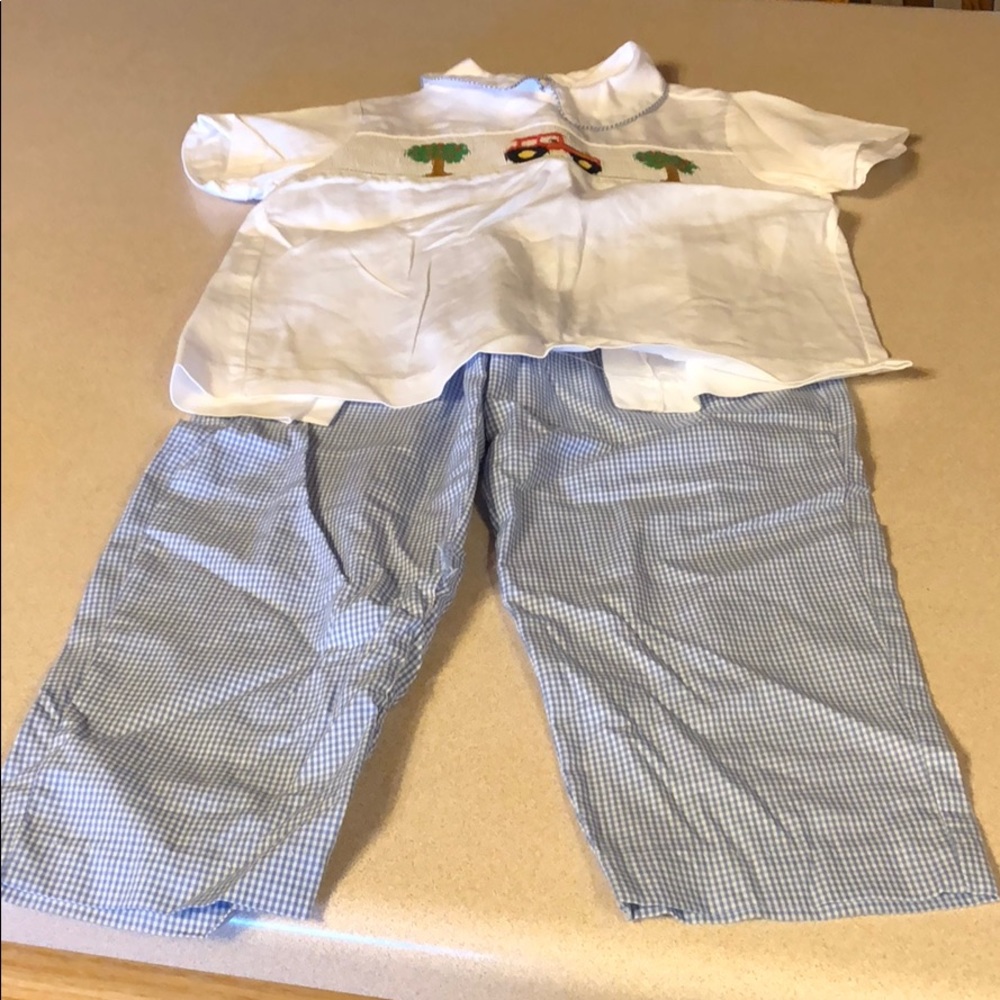 Boys 2pc tractor Smocked outfit